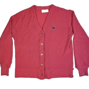 Vintage Haymaker Lacoste Pink V-Neck Cardigan Sweater Crocodile Logo Womens